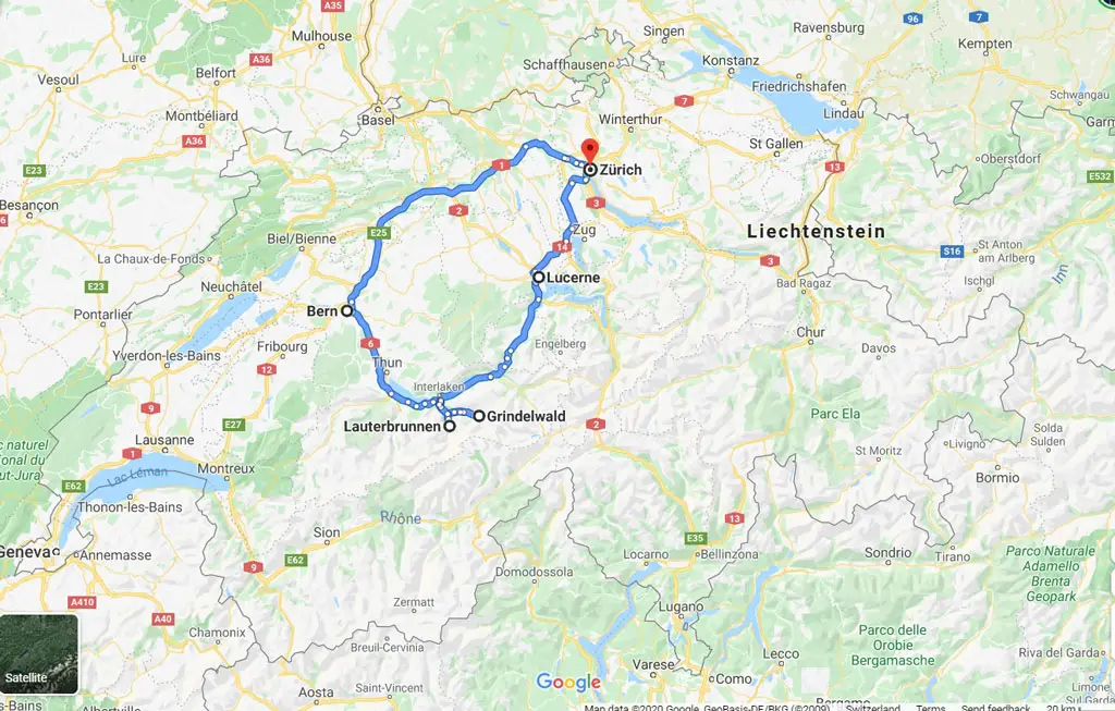 Itinerario de 2 días en Suiza.